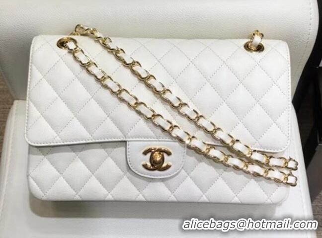 Grade Design Chanel Grained Caflskin Medium Classic Flap Bag A01112 White With Gold Hardware