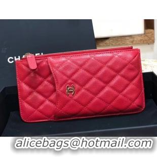 Top Grade Chanel Calfskin Leather Card packet & Gold-Tone Metal A81598 red