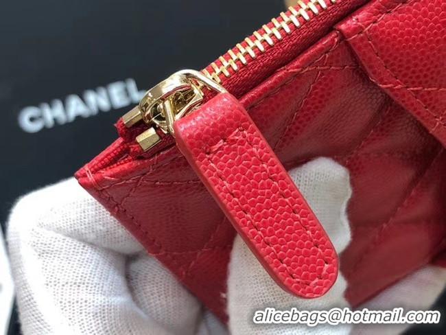 Top Grade Chanel Calfskin Leather Card packet & Gold-Tone Metal A81598 red