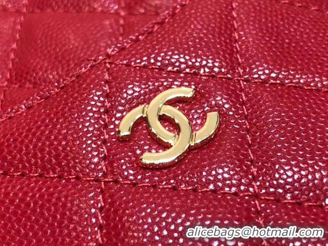 Top Grade Chanel Calfskin Leather Card packet & Gold-Tone Metal A81598 red