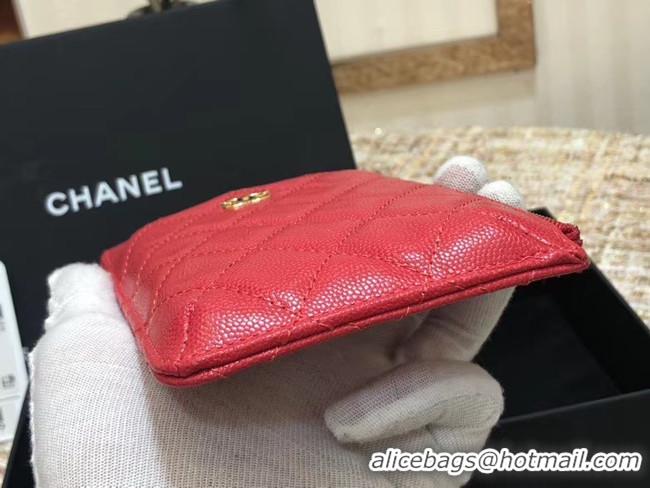 Top Grade Chanel Calfskin Leather Card packet & Gold-Tone Metal A81598 red