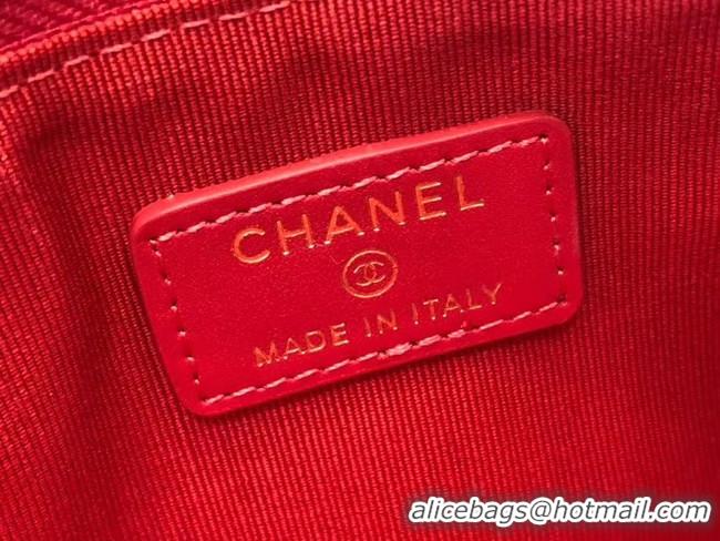 Top Grade Chanel Calfskin Leather Card packet & Gold-Tone Metal A81598 red