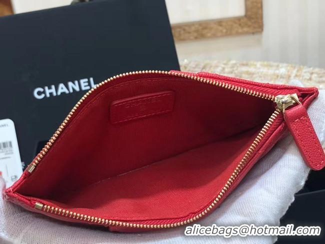 Top Grade Chanel Calfskin Leather Card packet & Gold-Tone Metal A81598 red