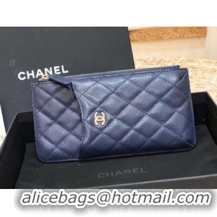 Good Product Chanel Calfskin Leather Card packet & Gold-Tone Metal A81598 royal blue