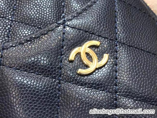 Good Product Chanel Calfskin Leather Card packet & Gold-Tone Metal A81598 royal blue