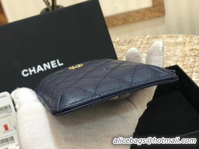 Good Product Chanel Calfskin Leather Card packet & Gold-Tone Metal A81598 royal blue