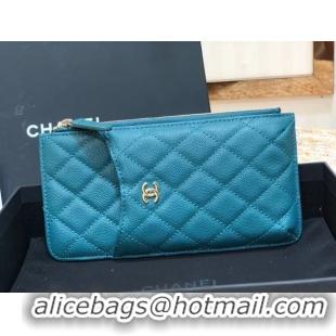 Hot Sale Chanel Calfskin Leather Card packet & Gold-Tone Metal A81598 blue