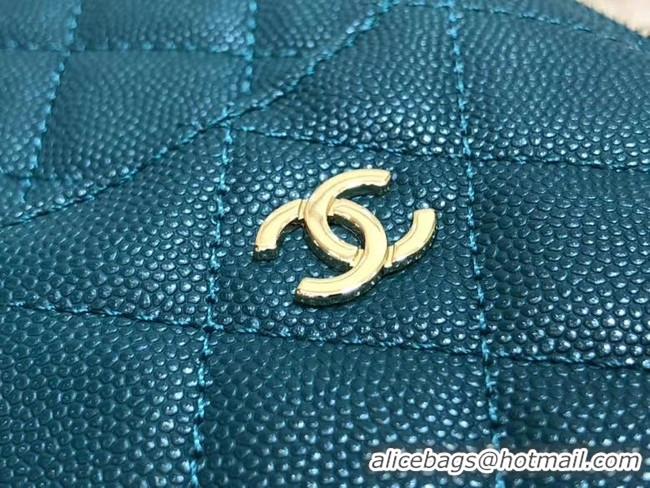 Hot Sale Chanel Calfskin Leather Card packet & Gold-Tone Metal A81598 blue