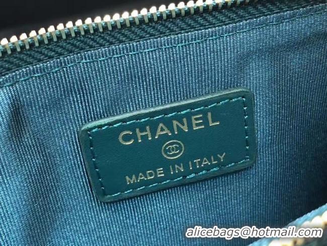 Hot Sale Chanel Calfskin Leather Card packet & Gold-Tone Metal A81598 blue