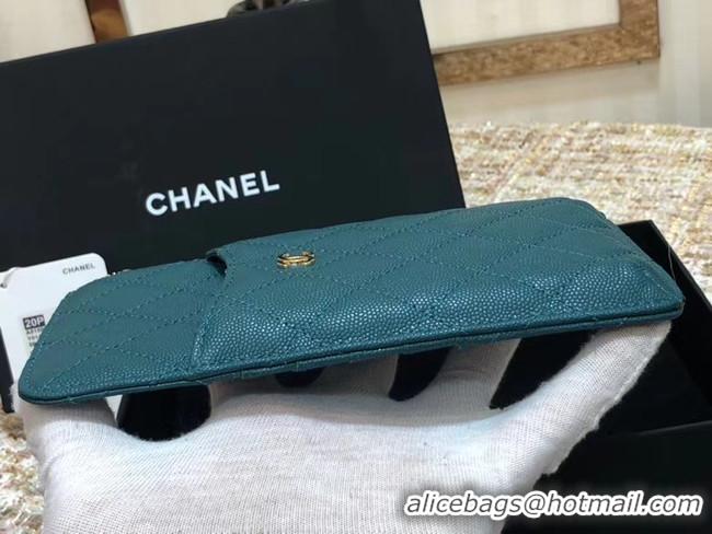 Hot Sale Chanel Calfskin Leather Card packet & Gold-Tone Metal A81598 blue