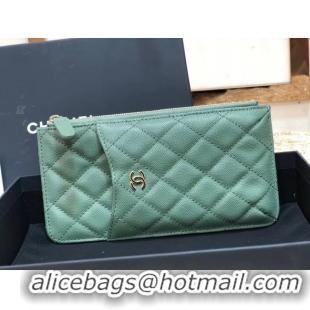 Lowest Price Chanel Calfskin Leather Card packet & Gold-Tone Metal A81598 green