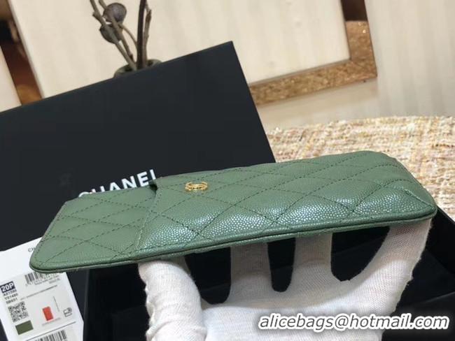 Lowest Price Chanel Calfskin Leather Card packet & Gold-Tone Metal A81598 green