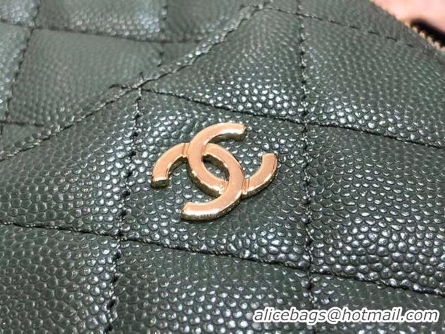 Lowest Price Chanel Calfskin Leather Card packet & Gold-Tone Metal A81598 green