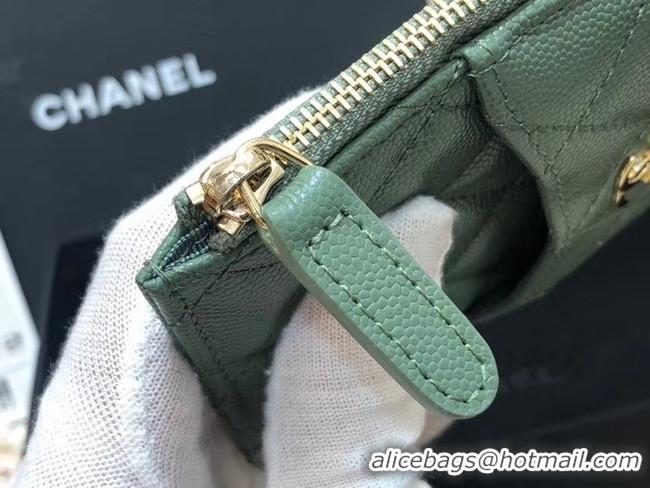 Lowest Price Chanel Calfskin Leather Card packet & Gold-Tone Metal A81598 green