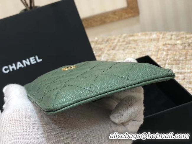 Lowest Price Chanel Calfskin Leather Card packet & Gold-Tone Metal A81598 green