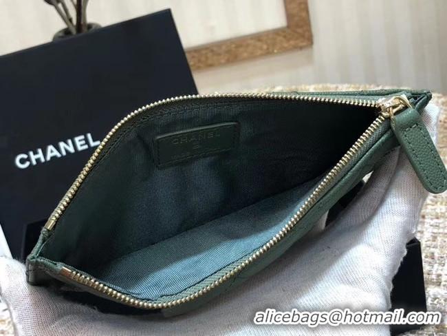 Lowest Price Chanel Calfskin Leather Card packet & Gold-Tone Metal A81598 green