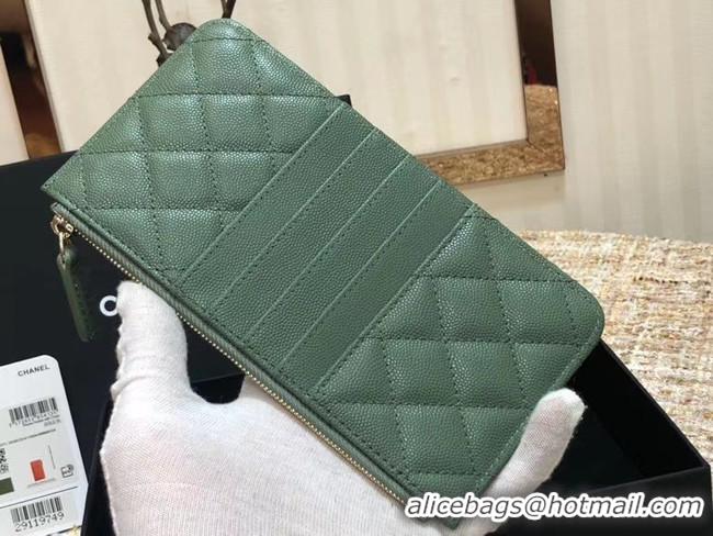 Lowest Price Chanel Calfskin Leather Card packet & Gold-Tone Metal A81598 green