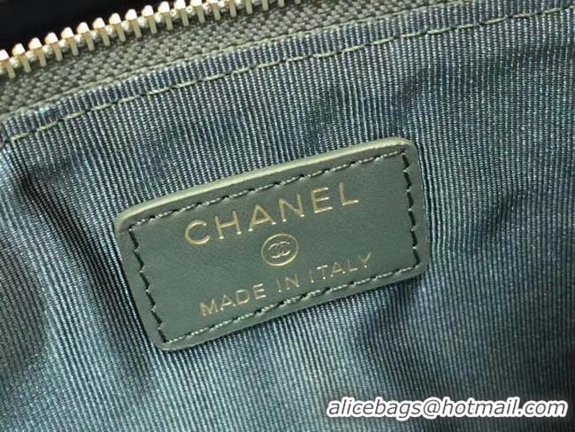 Lowest Price Chanel Calfskin Leather Card packet & Gold-Tone Metal A81598 green