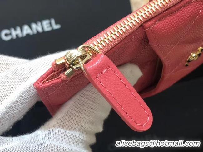 Charming Chanel Calfskin Leather Card packet & Gold-Tone Metal A81598 pink