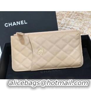 Classic Hot Chanel Calfskin Leather Card packet & Gold-Tone Metal A81598 beige