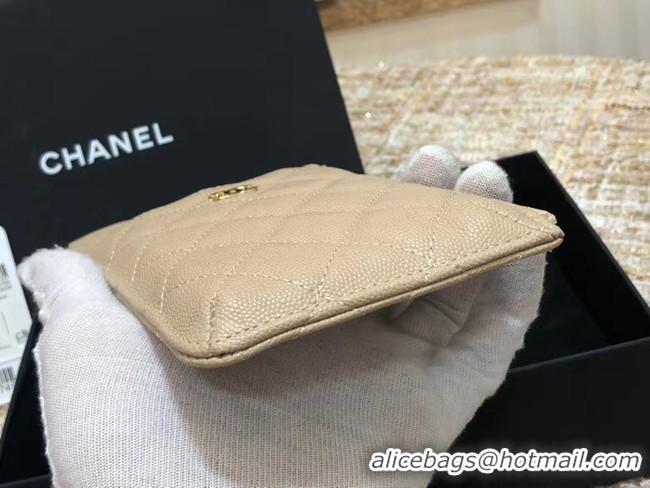 Classic Hot Chanel Calfskin Leather Card packet & Gold-Tone Metal A81598 beige