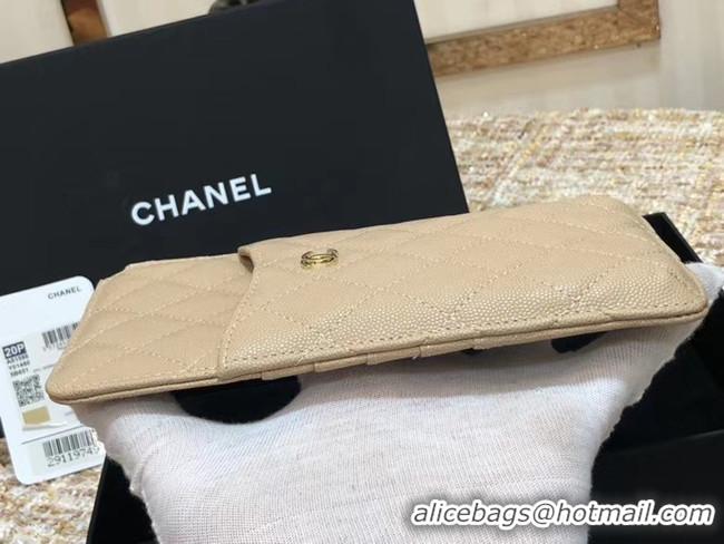 Classic Hot Chanel Calfskin Leather Card packet & Gold-Tone Metal A81598 beige