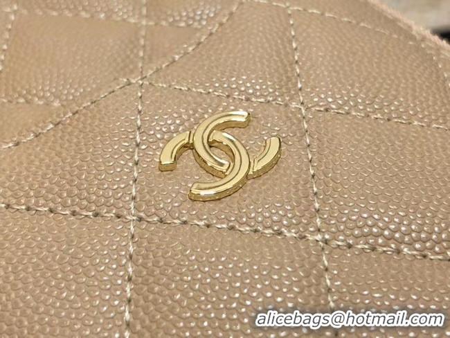 Classic Hot Chanel Calfskin Leather Card packet & Gold-Tone Metal A81598 beige