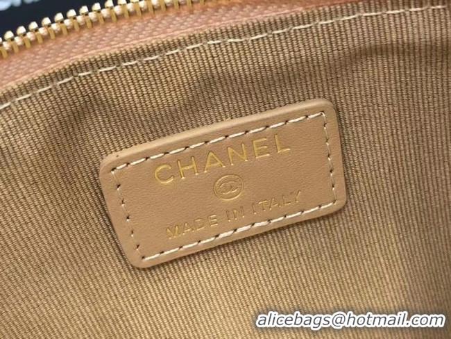 Classic Hot Chanel Calfskin Leather Card packet & Gold-Tone Metal A81598 beige