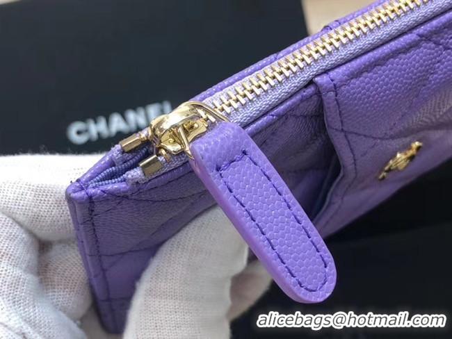 Top Quality Chanel Calfskin Leather Card packet & Gold-Tone Metal A81598 Lavender