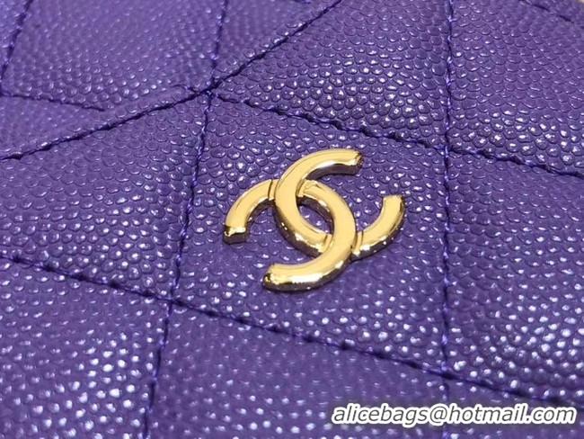 Top Quality Chanel Calfskin Leather Card packet & Gold-Tone Metal A81598 Lavender