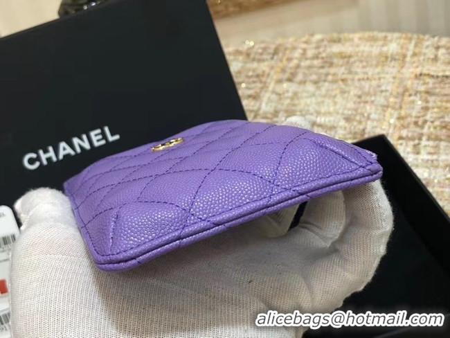 Top Quality Chanel Calfskin Leather Card packet & Gold-Tone Metal A81598 Lavender