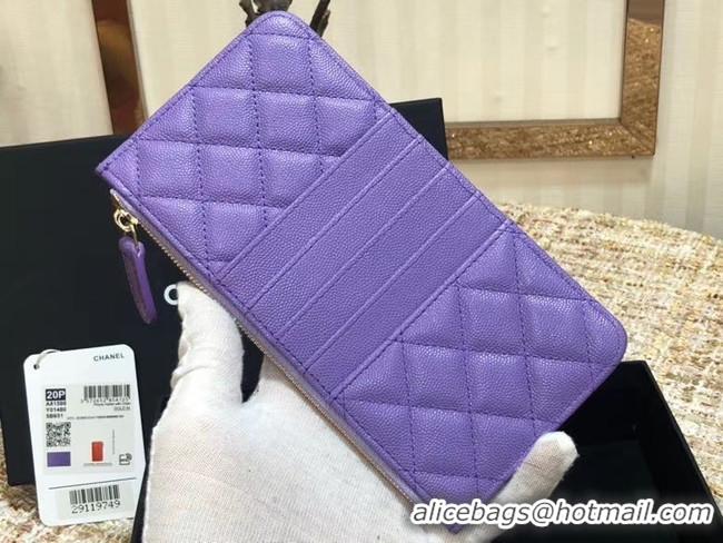 Top Quality Chanel Calfskin Leather Card packet & Gold-Tone Metal A81598 Lavender