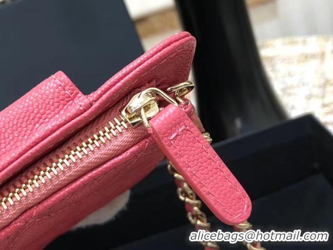 Luxurious Chanel Calfskin Chain Card packet & Gold-Tone Metal AP0990 pink