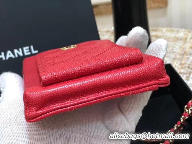 Good Quality Chanel Calfskin Chain Card packet & Gold-Tone Metal AP0990 red