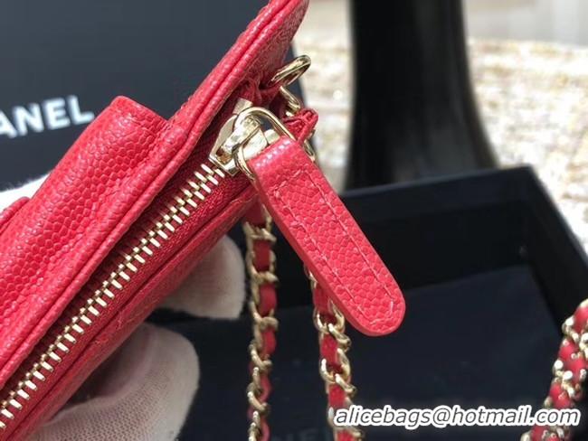 Good Quality Chanel Calfskin Chain Card packet & Gold-Tone Metal AP0990 red