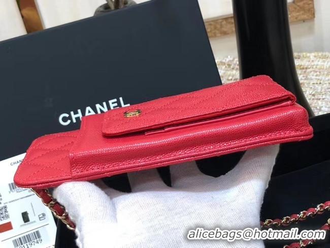 Good Quality Chanel Calfskin Chain Card packet & Gold-Tone Metal AP0990 red