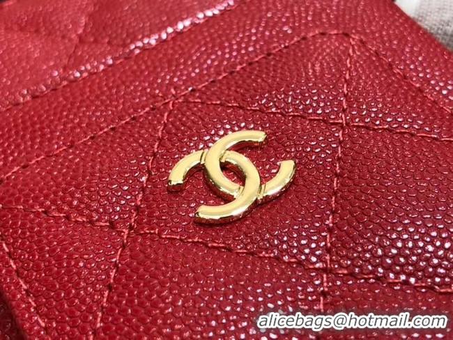 Good Quality Chanel Calfskin Chain Card packet & Gold-Tone Metal AP0990 red