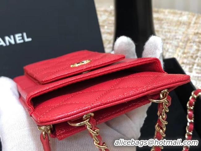 Good Quality Chanel Calfskin Chain Card packet & Gold-Tone Metal AP0990 red