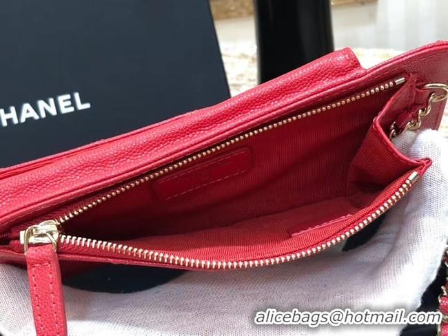 Good Quality Chanel Calfskin Chain Card packet & Gold-Tone Metal AP0990 red