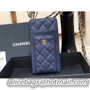 Well Crafted Chanel Calfskin Chain Card packet & Gold-Tone Metal AP0990 royal blue