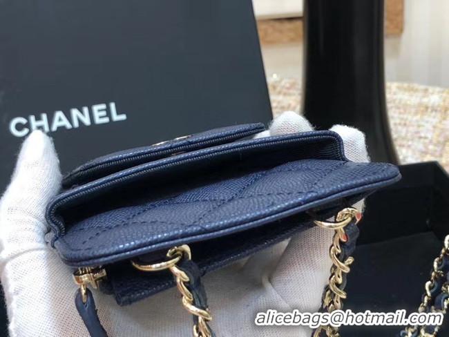 Well Crafted Chanel Calfskin Chain Card packet & Gold-Tone Metal AP0990 royal blue