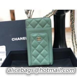 Top Design Chanel Calfskin Chain Card packet & Gold-Tone Metal AP0990 green