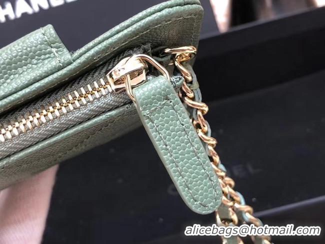 Top Design Chanel Calfskin Chain Card packet & Gold-Tone Metal AP0990 green