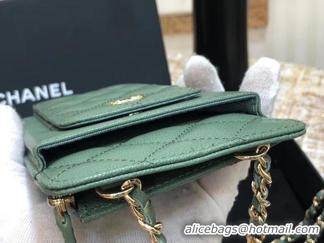 Top Design Chanel Calfskin Chain Card packet & Gold-Tone Metal AP0990 green