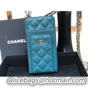 Most Popular Chanel Calfskin Chain Card packet & Gold-Tone Metal AP0990 light blue