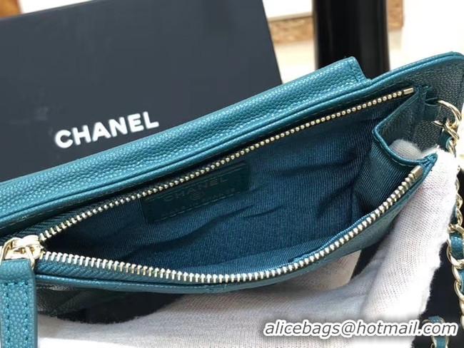 Most Popular Chanel Calfskin Chain Card packet & Gold-Tone Metal AP0990 light blue