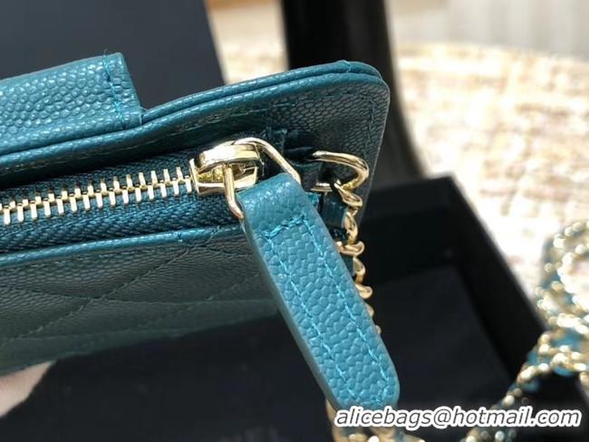 Most Popular Chanel Calfskin Chain Card packet & Gold-Tone Metal AP0990 light blue