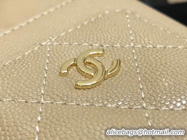 Popular Style Chanel Calfskin Chain Card packet & Gold-Tone Metal AP0990 beige