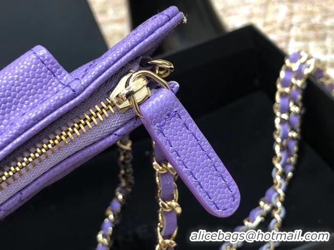 Cheap Price Chanel Calfskin Chain Card packet & Gold-Tone Metal AP0990 Lavender