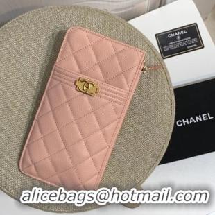 Discount BOY CHANEL Calfskin Leather Card packet AP1482 pink